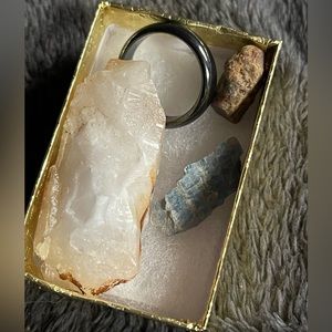 3 Real Raw Crystal Bundle with 1 Hematite Ring Sz 9.5 and Bear Plush